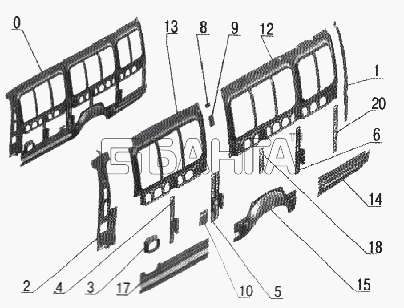 ГАЗ ГАЗ-2705 3221 (куз. детали) Схема Каркас левой боковины